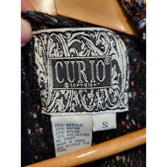 Curio Dark Multicolor Chunky Long Shawl Collar Cardigan Sweater Pockets Sz S - Picture 6 of 7